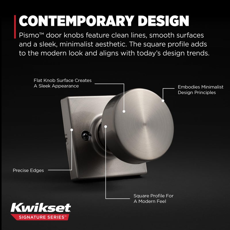 Kwikset Pismo Dummy Door Knob, Single Sided Handle for Closets, French Double Doors, and Pantry, Satin Nickel Non-Turning Interior Push/Pull Door Knob, with Microban Protection, Square Rose - Image 5